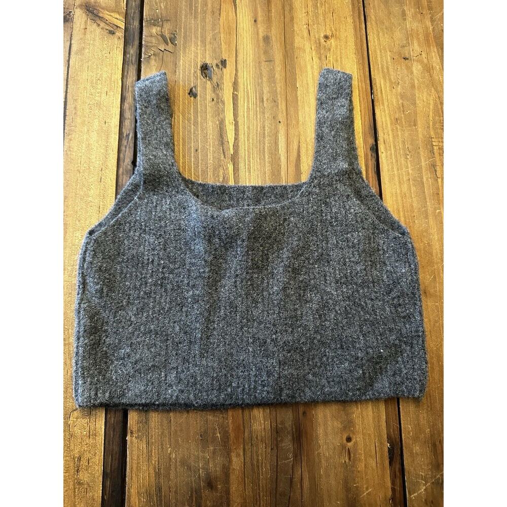 Everlane charcoal grey wool yak hair knit cozy stretch crop bralette tank top S - Picture 9 of 11